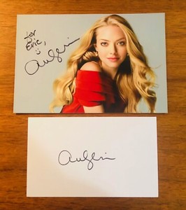 (2) Amanda Seyfried Signed Autographed Index Card / Press Photo 4X6 to Eric