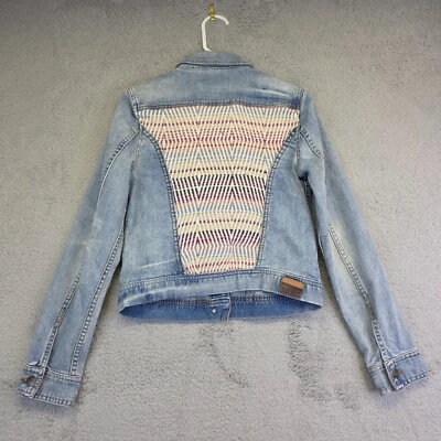 Jaqueta jeans Roxy feminina S azul lavagem leve sudoeste Y2K caminhoneiro grunge jeans - Imagem 1 de 4
