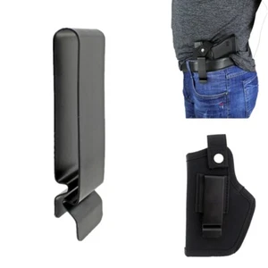 Funda de metal funda con clip para cinturón cierre gancho hebilla cuero artesanal negro - Imagen 1 de 6