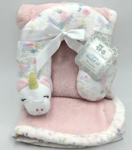 Cribmates 2 Pc. Blanket Set Pink Unicorn Floral Neck Support Pillow Soft NEW - Picture 1 of 7