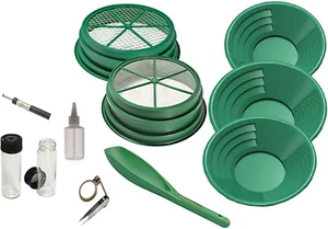 11-Piece Gold Panning Kit - Complete Prospecting t with Pans, Sieves, Tweezers, - Picture 1 of 9