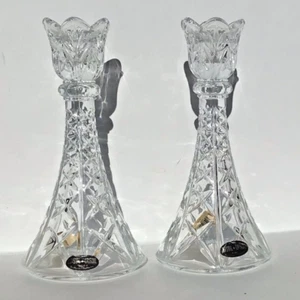 Vintage Deplomb Lead Crystal Candle Stick Holders Tulip Cut Set of 2 - Picture 1 of 6