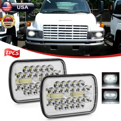 Pair 180W 7x6" Led Headlights Hi/Lo Halo for GMC TopKick C6500 C5500 C4500 Truck - Image 1 of 4