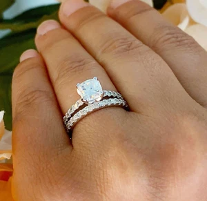 Anello di Fidanzamento Certificato IGI Oro Bianco Massiccio 14k Taglio Cuscino Diamante 2,10ctw - Foto 1 di 13