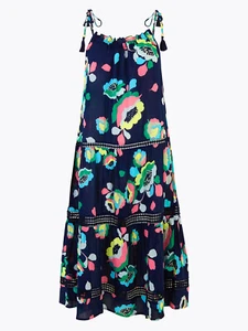 NAVY BLUE FLORAL COTTON WOVEN TASSEL BEACH DRESS - SIZES 8 10 12 14 18 - Picture 1 of 1