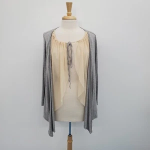 Indigo Thread Co. Womens Tie Front Cardigan With Sheer Insert Size M Gray Cream - Picture 1 of 15