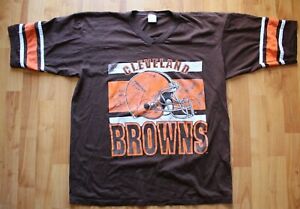 Vintage 80's Cleveland Browns GTS Distressed Look w/ Stripe Sleeves T-Shirt