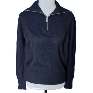 Bloomingdale's 100% Cashmere Navy Half Zip Knit Sweater NWT XS Quiet Luxury - Picture 1 of 6