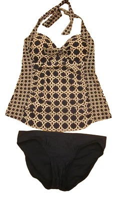 Talla Mediana 2 Piezas Traje de Baño Traje Halter Top Bikini Parte Inferior Negro Blanco Foto 1 de 4