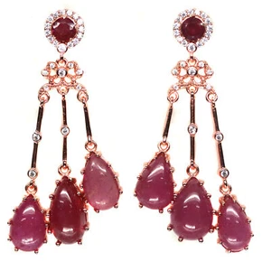 Heated 7 X 13 mm. Red Ruby & Cubic-Zirconia Earrings Silver 925 Sterling - Picture 1 of 4