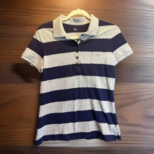 VTG Gap Shirt Womens L Blue Gray Stripe Polo Classiccore Normcore Preppy Casual - Picture 1 of 13