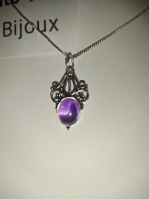Collana Amuleto In Ametista E Argento 925 - Immagine 1 di 4