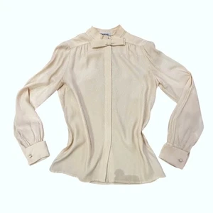 Vintage Chanel Bluse Hemd Seide Creme Seidenbluse Jaquard CC Allover S 36 - Bild 1 von 6