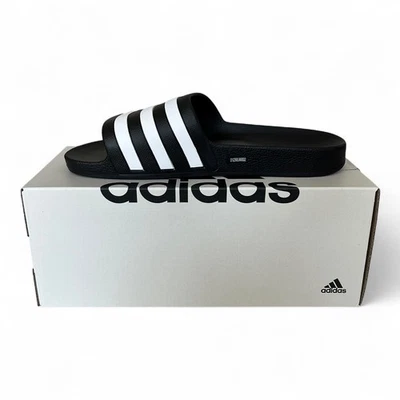阿迪达斯 Adilette Aqua 全新带盒男式拖鞋黑色,白色 F35543 美国尺码 11 — 第 1/4 张图片