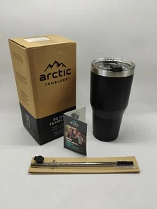 BRANDNEU Matt Schwarz & Edelstahl 30oz Arktis Becher mit Deckel & Strohhalm - Bild 1 von 9