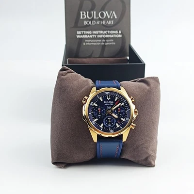 Bulova Marine Star Blue-Gold Dial Rubber Strap Men's Quartz 97B168 Watch 43mm - Image 1 of 4