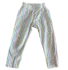 Mini Boden Rainbow Striped Pants Girls 4T Pull On Elastic Waist Heart Pocket - Picture 1 of 14