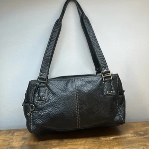 Fossil Black Pebbled Leather Bag Handtasche Geldbeutel Pocketbook Silver Hardware - Bild 1 von 16