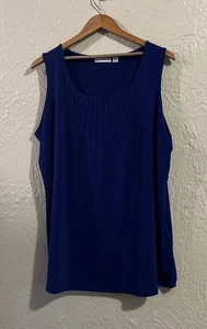 Susan Graver Liquid Knit Tank Top Womens Blue 1X Pleated Front Packable Career - Picture 1 of 7