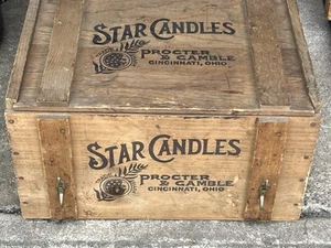 Proctor & Gamble Star Candles Wooden Crate Box Advertising 16 x 12 x 9 Slide Lid - Picture 1 of 13