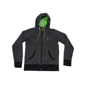Y2K Volcom Spotted Full Zip Jacket Long Sleeve Black Lime Green Embroidered Coat - Picture 1 of 7