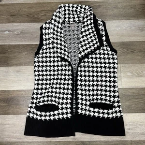 Chicos Pullover Weste vorne offen Strick Damen Gr. 2-L schwarz weiß Hahnentritt sehr guter Zustand " - Bild 1 von 7