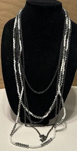 multi-strand Long necklace gunmetal Beaded chains white gray beads - Picture 1 of 5
