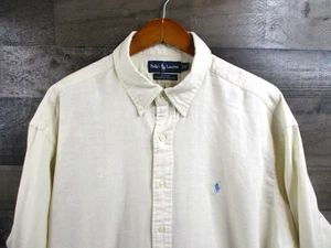 Camisa Ralph Lauren Para Hombres 2XL Crema Blake Abotonada Algodón Lino Manga Larga - Imagen 1 de 11