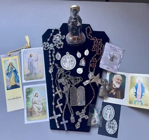 Vintage Religious Old Catholic Jewelry LOT Padre PIO Rosary & Religious Statue - Bild 1 von 21