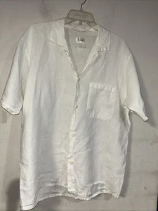 FLAX Shirt Mens Small Relaxed 100% Linen Button Up Burgundy Red Short Sleeve - Picture 1 of 3