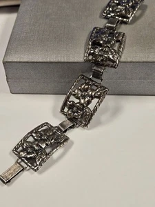 925 Sterling Silver Flower Motif Station Bracelet 27.0 gr. 7" Length - Picture 1 of 7