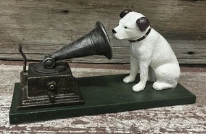Cast Iron Nipper Dog Figurine on Green Base, Rogers Foundry, Birmingham - Picture 1 of 5
