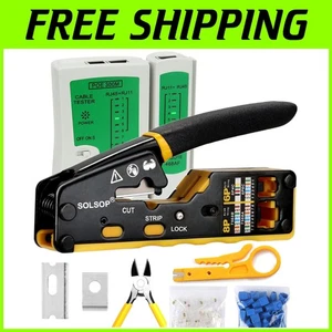 Ergonomic Pass-Through Crimper & Testing Kit for Ethernet Cable Installation - Picture 1 of 9