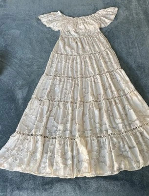 Anthropologie Champagne&Strawberry Maxi Tier Dress Cream Boho Lace Floral Small - Image 1 of 4