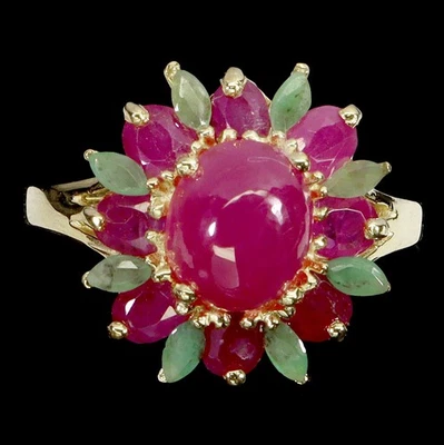 925 Sterling Silver Ring Oval Ruby 9x7mm Emerald Natural Gemstone Jewelry Size 8 - Image 1 of 4