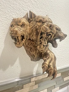 Cerberus Wall Sculpture 3d Mythical Hellhound Decor - Three Headed Dog Mount 9” - Picture 1 of 5