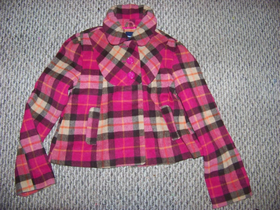 girls gap pink plaid wook blend light weight winter coat size xxl 14/16  - Image 1 of 1