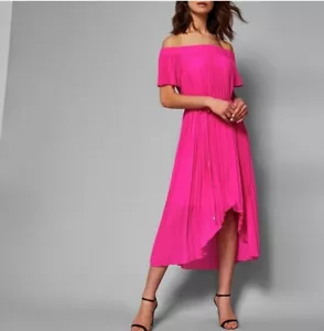 Ted Baker 'Melli' Pleated Dip Hem Maxi Dress Ted Baker Size 2 UK 10 Neon Pink - Picture 1 of 4