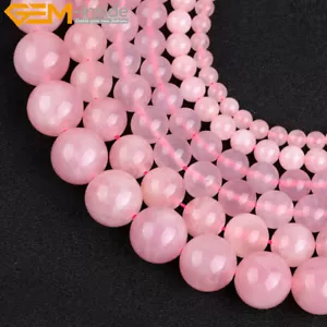 Natural Gemstone Pink Rose Quartz Round Loose Beads For Jewelry Making 15" DIY - Picture 1 of 43