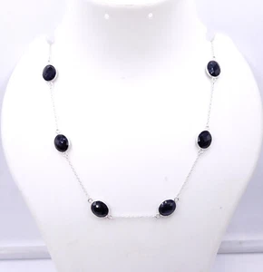 Collar De Gemas De Ónix Negro Natural De Plata Esterlina 925 De 11 Gm Tamaño 19" - Imagen 1 de 5