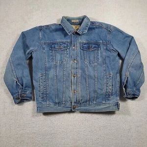 Vtg Outdoor Expedition Denim Jacket Mens L Blanket Flannel Lined Trucker Chore - Picture 1 of 18