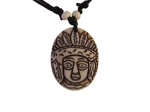 Collar de cuerda colgante de hueso de yak grande blanco tallado cara tribal Zen Canyon - Imagen 1 de 3