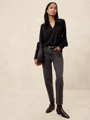 Blusa Banana Republic Manga Volume Preta Tamanho Pequeno Nova com etiquetas - Imagem 1 de 4