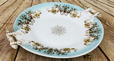 Vtg China Serving Plate /w Handles Floral blue gold dinnerware beautiful 10.5"