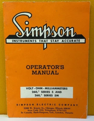 Simpson Electric Volt-Ohm-Milliammeter 260, Series 5 & 260 Series 5M Oper Manual - Image 1 of 2