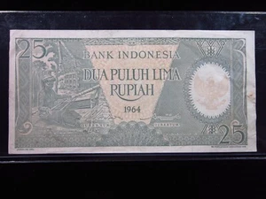 Indonesia 25 Rupiah 1964 9947h90 P95 Bank Paper Money - Picture 1 of 2