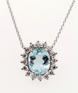 Diamond Necklace 7CT Aquamarine Beryl Sky Blue Color Natural Certified Oval Cut