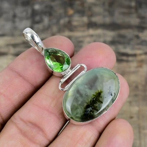 Prehnit & Peridot Handgemacht 925 Sterlingsilber Schmuck Anhänger Für Neujahr - Bild 1 von 4