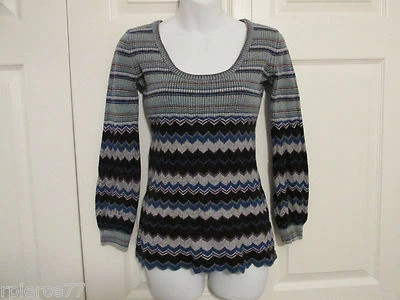 FREE PEOPLE Zig Zag Scoop Neck Bishop Sleeves Striped Knit Sweater Sz S/P EUC - Image 1 of 4