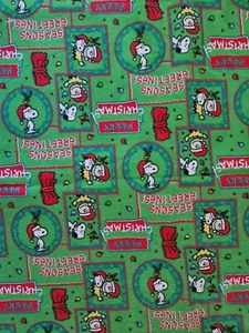 Charlie Brown Seasons Greetings Flannel Material - RARE - OOP- 2 YARDS FABRIC! - Picture 1 of 1